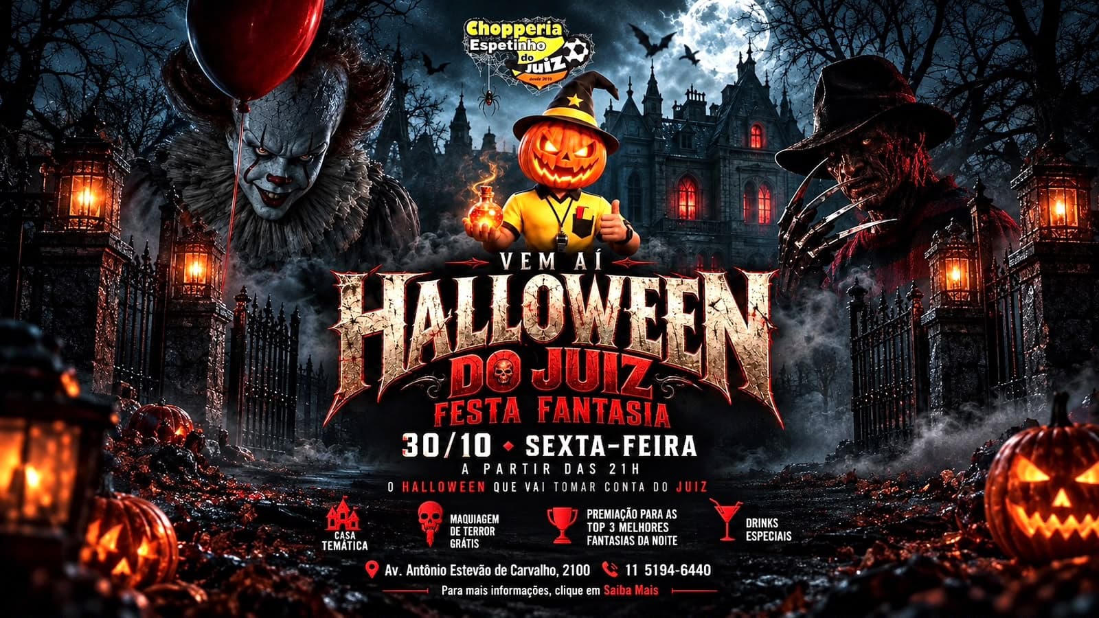 JUIZ PATRIARCA HALLOWEEN FESTA FANTASIA | BAR DO JUIZ PATRIARCA | 30/10-SEX
