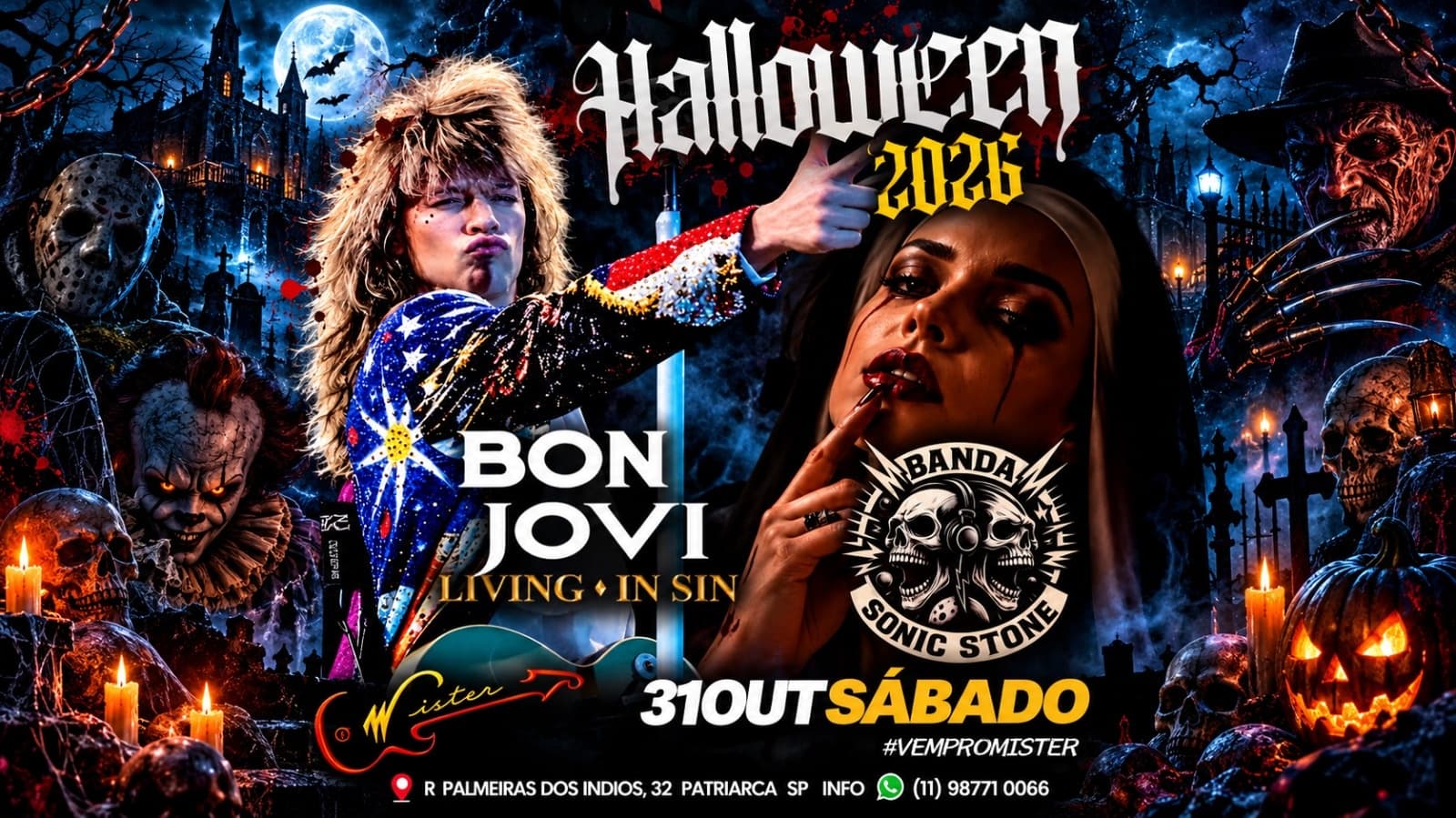HALLOWEEN 2026 HARD E CLASSICOS: BON JOVI + SONIC STONE | MISTER ROCK IN SAMPA | 31/10-SÁB