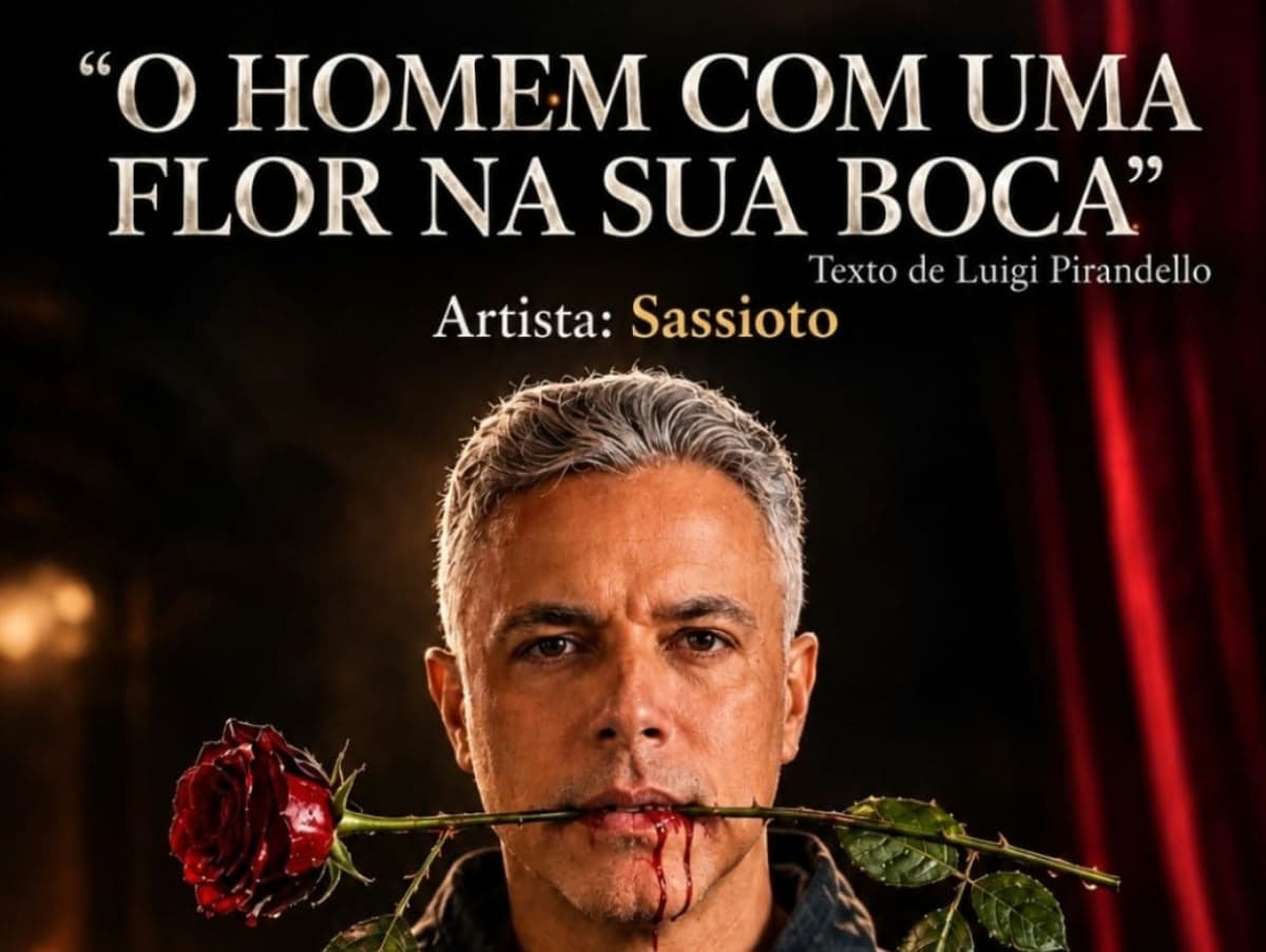 O homem com uma flor na boca